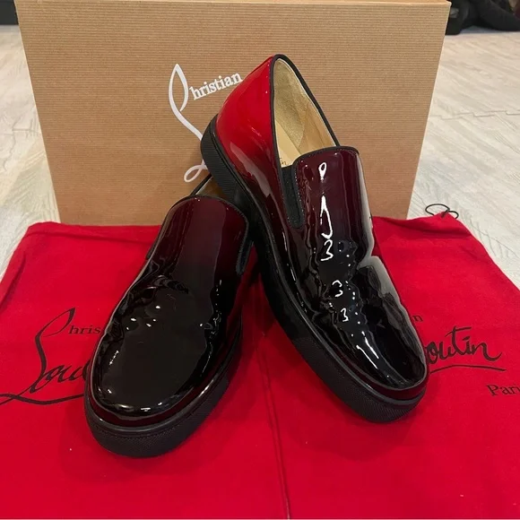 Christian Louboutin Smoker Flat Patent Shoes Christian Louboutin Black/Red Patent Leather and Calf Hair  main image 3